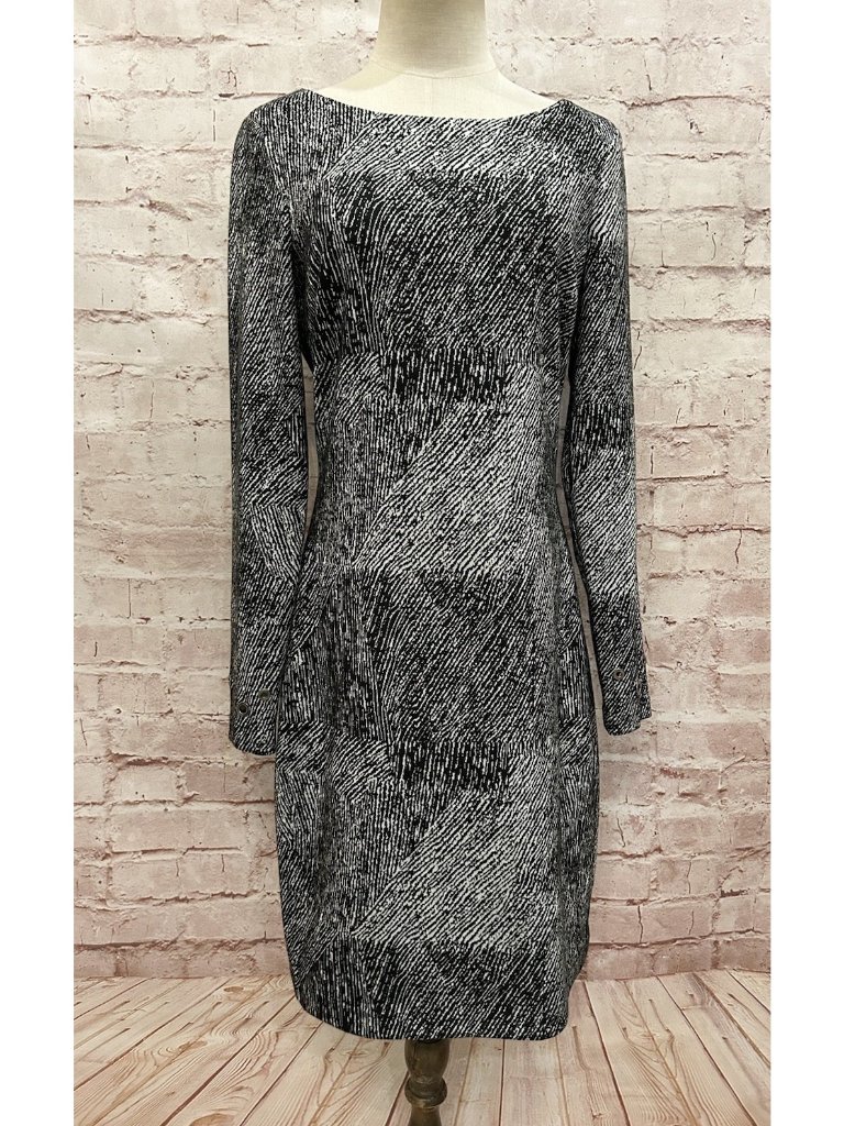 Belle Badgley Mischka Dress Womens 8 Black White Knit Long Sleeve Grommets New